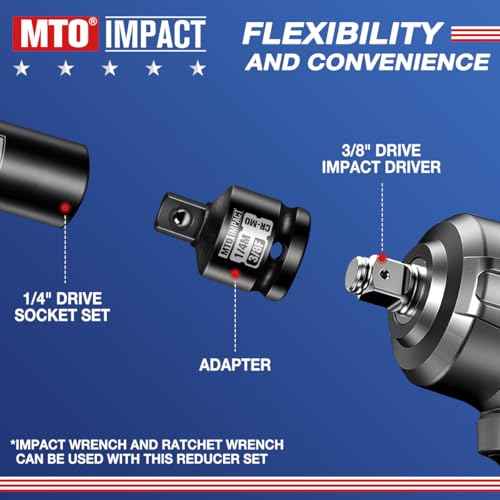 MTO 2-Piece 3/8" Female to 1/4" Male Impact Socket Adapter, 3/8-Inch Impact Socket Reducer, Chrome Molybdenum Alloy Steel, for Impact Wrench & Ratchet Use