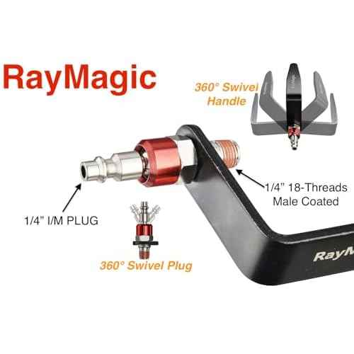 RayMagic Steel Pneumatic Tool Rafter Hook Hanger, Lightweight, Durable,Reusable Metal Organaizer Adjustable Easy Install Hooks with 1/4" Air Tool Swivel Fitting, for Air Nailer, 1-Piece Brass Fitting