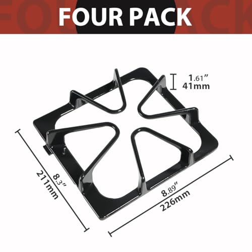 W10447925 4-Pack Burner Grates for Whirlpool Gas Stove - Porcelain Enamel Cast Iron, Heavy-Duty Replacement