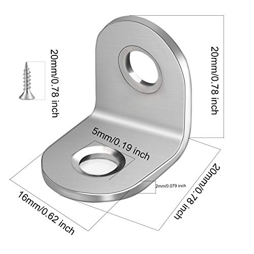 ZOENHOU 100PCS 20x20mm Stainless Steel L Brackets Corner Supports with 200 Screws