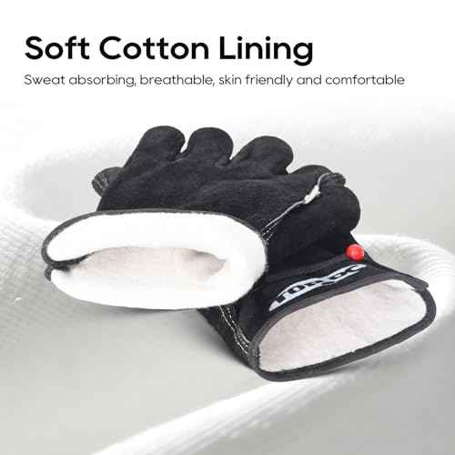 TOPDC Leather Work Gloves for Men or Women, Cowhide Leather Gloves for Gardening, Tig/Mig Welding, Chainsaw, Farm, Ranch, Reinforced Palm, Adjustable Cuff, Cotton Lining, Firm Grip & Durable, L