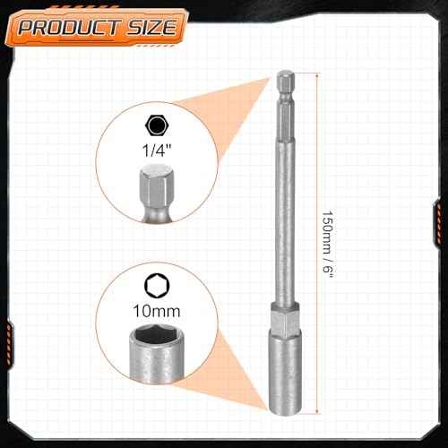 HARFINGTON Nut Driver Drill Bit 10mm Metric Impact Socket 1/4" Hex Shank 6" (150mm) Extra Long 6-Point Sockets Quick-Change CR-V Steel Bolt Setter for Power Drill Drivers
