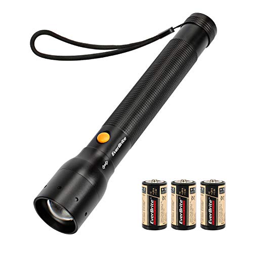 EverBrite Tactical Flashlight Black Large, 900 Lumen Zoomable, 3 Light Modes