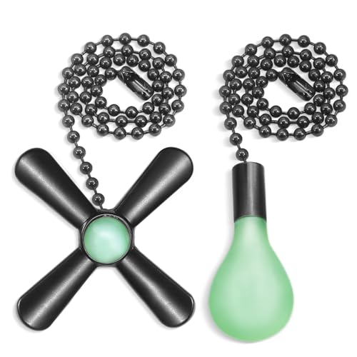 Dotlite 2 Pack Black Ceiling Fan Pull Chain Extension Set Glow in The Dark - Easy to Install