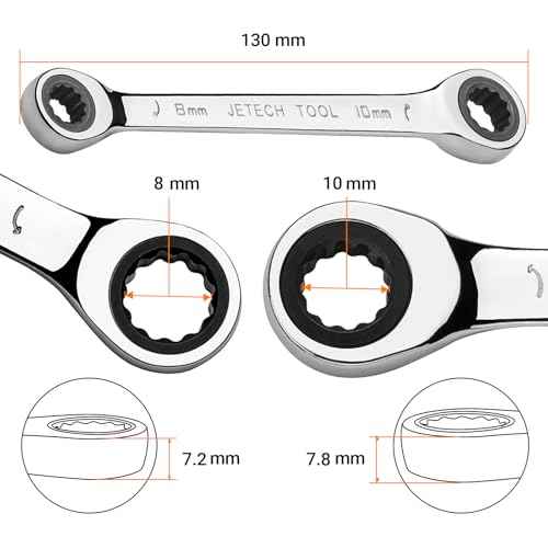 Jetech Double Box End Ratcheting Wrench 8mm x 10mm - Metric 72 Tooth Ratchet Gear Spanner Tools CR-V Heavy Duty Gear Spanner for Repairs