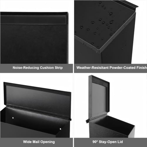 KYODOLED Large Wall Mount Mailbox Black-01 Galvanized Steel, Weather-Resistant