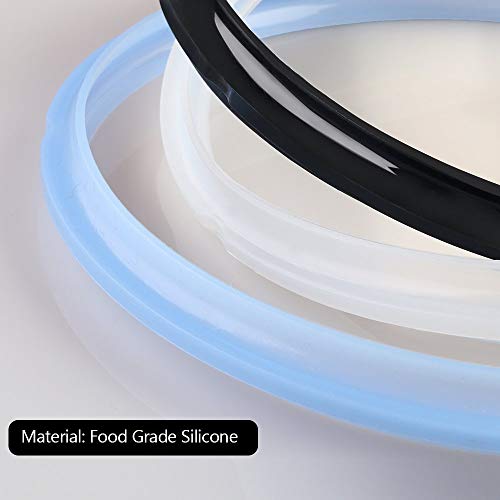 3-Pack 6 Qt Instant Pot Sealing Ring Replacement Gasket - Food-Grade Silicone, blue/black/clear
