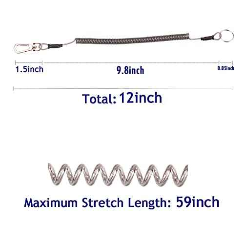 Fishing Lanyard (7Pcs) Safety Retractable Coiled Tether with Carabiner and Split Ring for Pliers, Boating, Tools(Black)