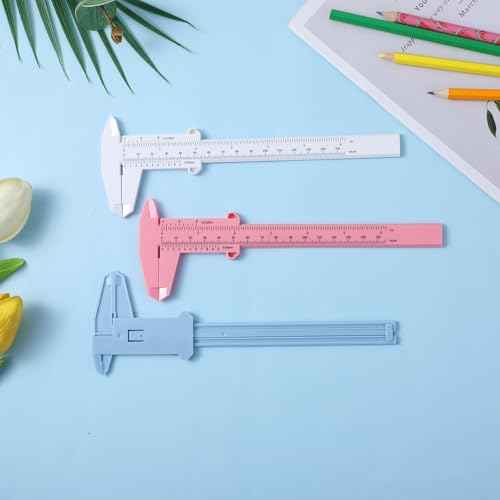 3 Pcs Plastic Vernier Caliper 6 Inch/150mm Dual Scale Measuring Tool Inch & Metric for Office House Workspace White Blue Pink