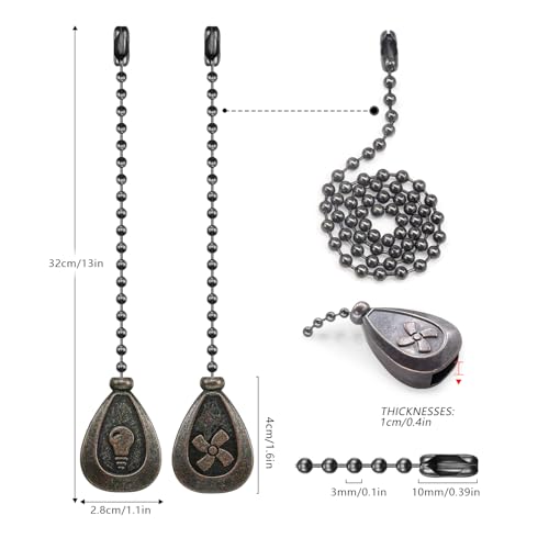 2 Pack Bronze Ceiling Fan Pull Chain Extension Set - Retro Decorative Fan & Light Switches