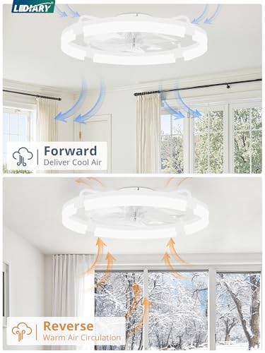 LEDIARY 24-Inch White Ceiling Fan with Lights, Low Profile Fandelier, Remote & App Control