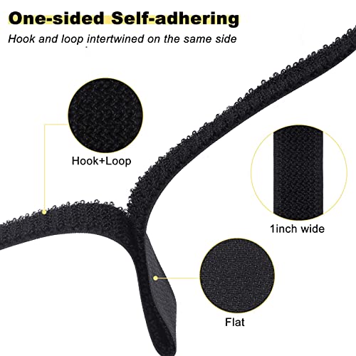 YMCRLUX 1in x 32ft Black Hook and Loop Straps with 50 Metal Buckles, Adjustable Cable Tie Cord