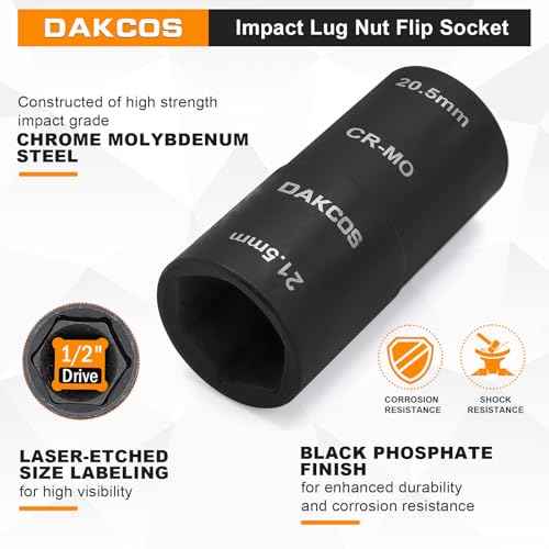 1/2-inch Drive 20.5 x 21.5 mm Impact Lug Nut Flip Socket, Half Size Lug Nut Socket, CR-MO