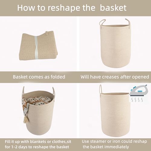 JUNBOLE Oatmeal Woven Cotton Rope Laundry Basket 15" x 20" Laundry Hamper (Regular)