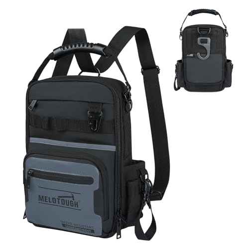 MELOTOUGH Small Tool Backpack for Men 30 Multi-Storage Pockets Heavy Duty Tool Bag Backpack with Dual-Form Shoulder Strap for Electrician, HVAC, Technician - Water Resistant (Grey)