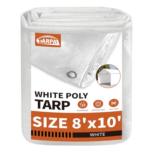 White Waterproof Tarp 8x10 Feet 7.5mil Heavy Duty Poly Cover with Reinforced Grommets