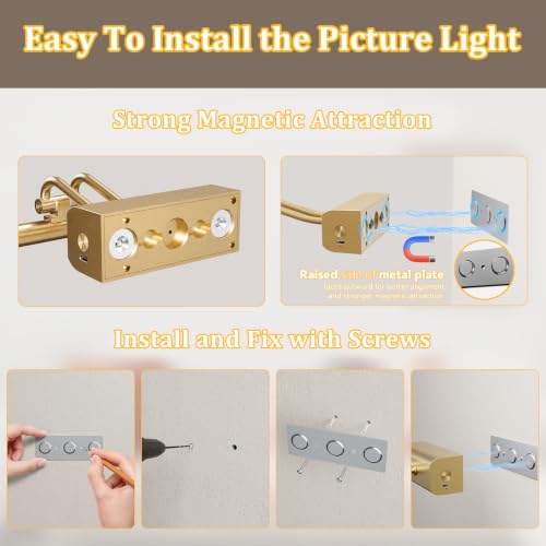 Percantis 13.8-Inch Gold Wall Picture Light with RF Remote & USB Charging - Model: Gold / 13.8Inch / 1