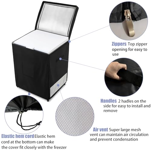 Dalema Outdoor Deep Freezer Cover 28"W x 23"D x 34"H for 5.0 cu ft Chest Freezer, Black