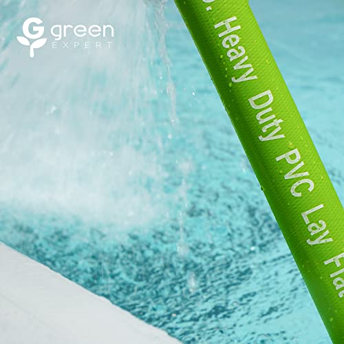 Green Expert 1.5 Inch ID PVC Lay-Flat Discharge Hose 25ft for Water Removal with Steel Clamp Kit