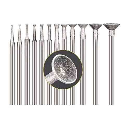 Luo ke Bowl Shape Diamond Burr - 3/32'' Shank Diamond Burs Wire Rounder Bits fits Rotary Tool (Pack of 13)