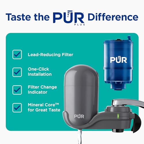 PUR Plus Faucet Mount Water Filter System - Lead-Reducing Filter, 1 Filter/Pack, Grey