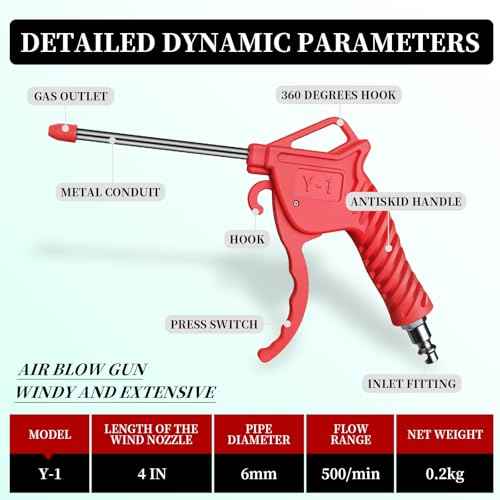 High-Power Air Blow Gun Industrial & Household Dual-Purpose Air Duster Rubber Guard Nozzle Compressor Dust Cleaning Tool Car Detailing Cleaning Tool