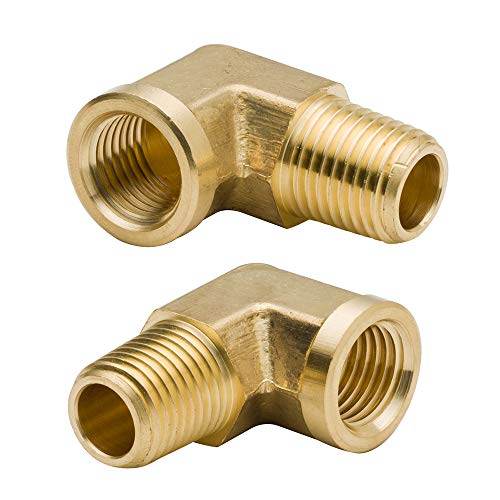 Legines 1/4 Inch Brass Street 90 Degree Elbow Pack of 2 - NPT Male to Female Fittings