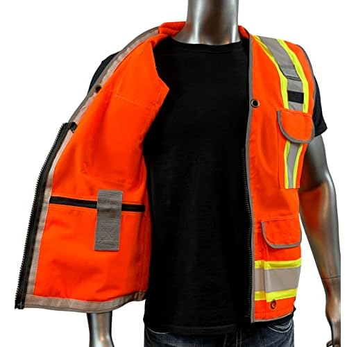 REXZUS A Reflective Vest Class 2 Heavy Woven Two Tone Engineer Hi Viz Safety Vest 3M 8712 Tape