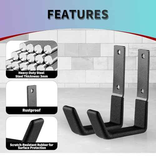 Heavy Duty Wall Mount Hooks, Utility Hooks, Tool Organizer - Steel Garden/Garage Hose Hanger U Hooks (2, Small)