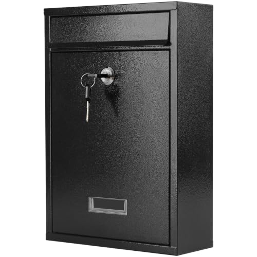 KYODOLED Black-02 Locking Wall-Mount Mailbox with Lock & Window, Large Outdoor Drop Box