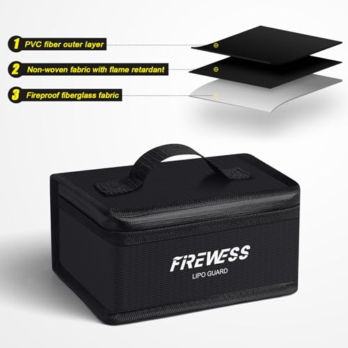 FIREWESS 2 Pack Fireproof Lithium Battery Safe Bags 6.7x4.3x3.3in for Storage & Transportation