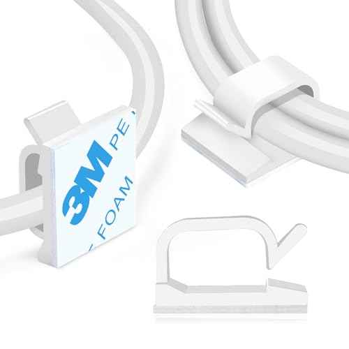 120 Pcs XHF Adhesive Cable Wire Clips White, Cable Staples Outdoor Cable Management Wire Organizer Cord Holder for Under Desk, Car, Wall, TV PC Ethernet Cable
