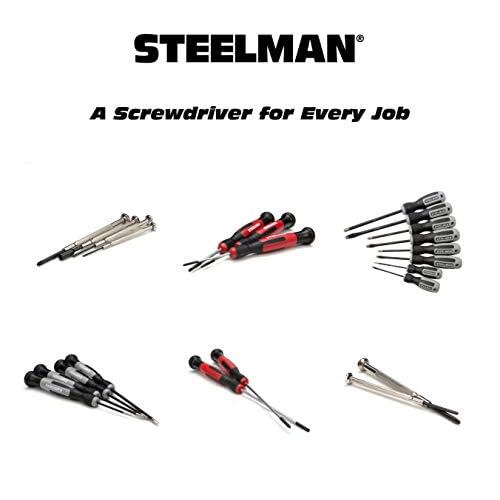 STEELMAN Precision Steel Shaft 6-Piece Electronics Screwdriver Set, Variety of Slotted/Phillips Sizes, Swivel-Head, Storage Case Included