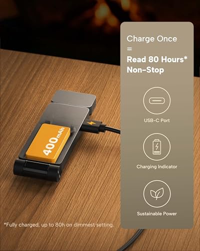 86lux Rechargeable Gray Clip-On LED Book Light with Brightness & Color Control