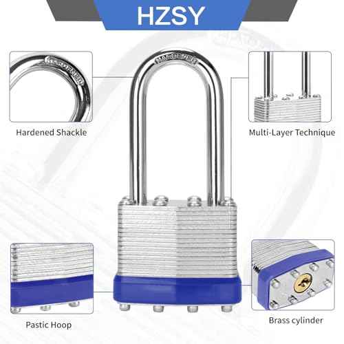 Padlocks Keyed Alike, Pack of 6, Laminated Steel Keyed Lock (1-9/16", 40mm), Padlocks with Same Key, Long Shackle, for Toolbox, Locker & StorageUnit or More