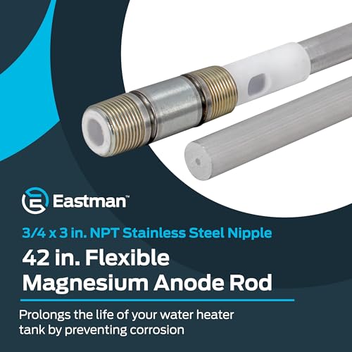 Eastman 42 Inch Flexible Magnesium Anode Rod with 3 in NPT Stainless Steel Nipple - Water Heater Accessory