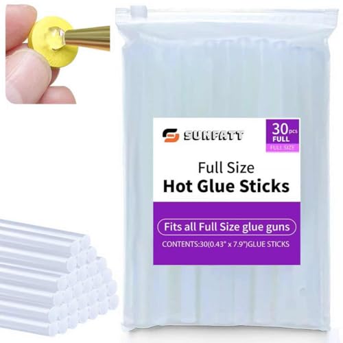 SUNFATT Full Size Hot Glue Sticks 30 Pcs, 7.9'' x 0.43'' Clear Glue Gun Sticks for Heavy-Duty Crafts