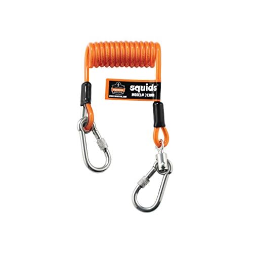 Ergodyne Squids 3130M Coiled Cable Tool Lanyard with Dual Stainless Steel Carabiners, 5 Pounds