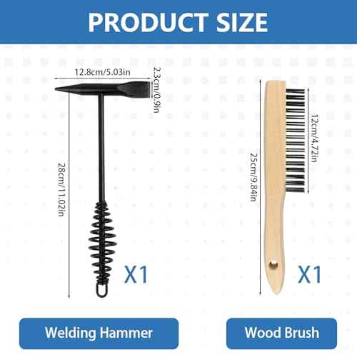 2 Pack Welding Chipping Hammer and Wire Brush Set ? 11" Hammer with Coil Spring Handle, Cone and Vertical Chisel and 9.8" Stainless Steel Brush for Slag, Spatter, Residue Removal