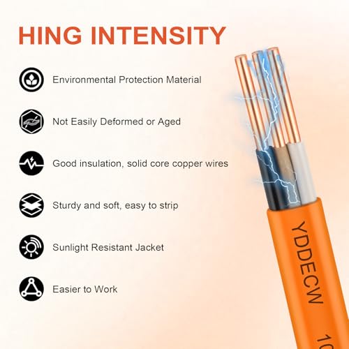 YDDECW 75FT 10/2 NM-B Electrical Wire with Ground - Orange 10 AWG, Indoor Residential Cable