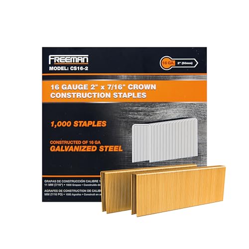 Freeman 16-Gauge 2-Inch Medium Crown Construction Staples | 1,000 Count | Galvanized Steel for Indoor & Outdoor Use