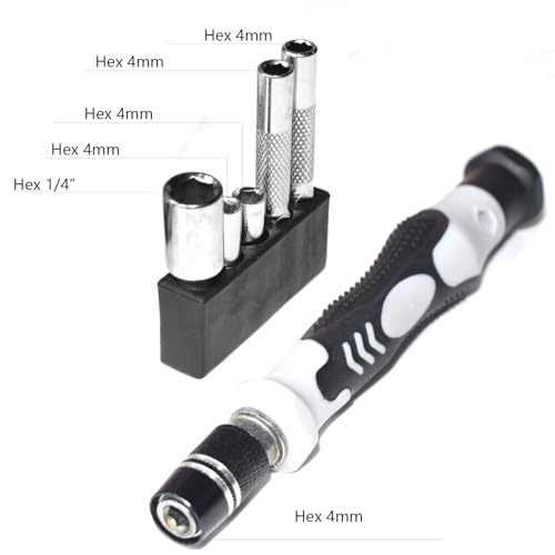 Precision Bits Driver Adapter Handle 6in1 Set, with 4 PCS 1/4 to 4mm Bit Adapter, 1PCS 4mm to 1/4 Adapter, 1PCS Bit Driver Handle