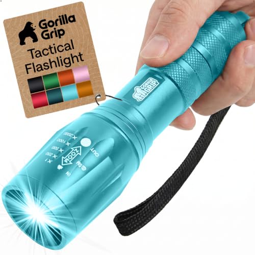 GORILLA GRIP Turquoise LED Tactical Flashlight - 345 Lumens, 5 Modes, Waterproof & Compact