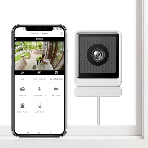 3MP 2K Window Security Camera,2.4G&5G WiFi Indoor Camera for Home with Color Night Vision,24/7 Recording,Motion Detection,Support SD Card and US Cloud Storage,Easy Install & Setup