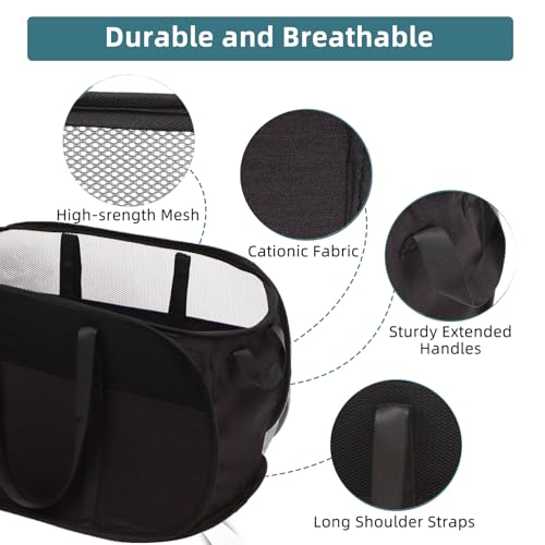 BATTOO 82L-1x Collapsible Laundry Basket - Tear-Proof Pop Up Hamper with Dual Handles, Black