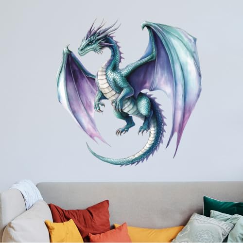 SUPERDANT Flying Dragon Wall Stickers Colorful Dragon Wall Decor Nursery Stickers Animal DIY Vinyl Murals Peel and Stick Wallpaper Art Decals for Home Kids Room Playroom Living Room Decoration