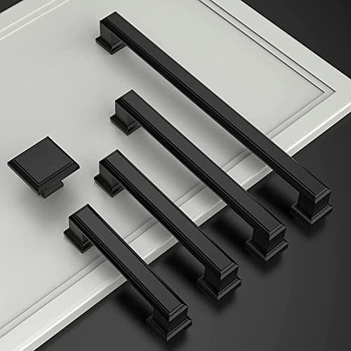 Amerdeco 10 Pack 5 Inch Matte Black Cabinet Pulls - 128mm Hole Centers, Kitchen & Drawer Handles