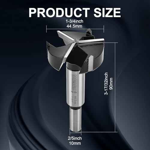 Mollom (44.5mm|1-3/4") Triple Flute Forstner Drill Bit for Woodworking with 3-Cutter YG8 Carbide Tipped of 2.0mm,Hinge Cutter Tool Kits for Hard Soft Wood, Plastic, Plywood