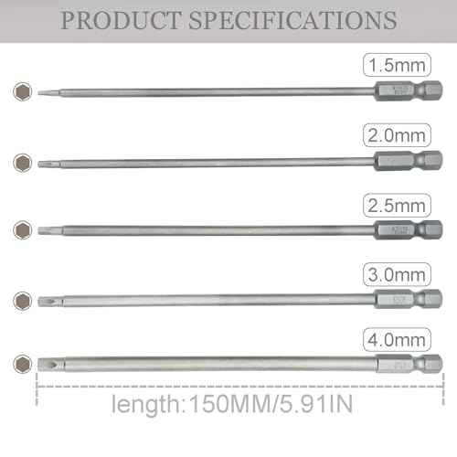 5Packs RC Hex Bit 6 Inch Power Bits 1.5mm 2.0mm 2.5mm 3.0mm 4mm Allen Wrench Drill Bit Set Professional Grade ¨ù Inch Hex Shank for Screwdrivers Electric Screwgun/Power Drill