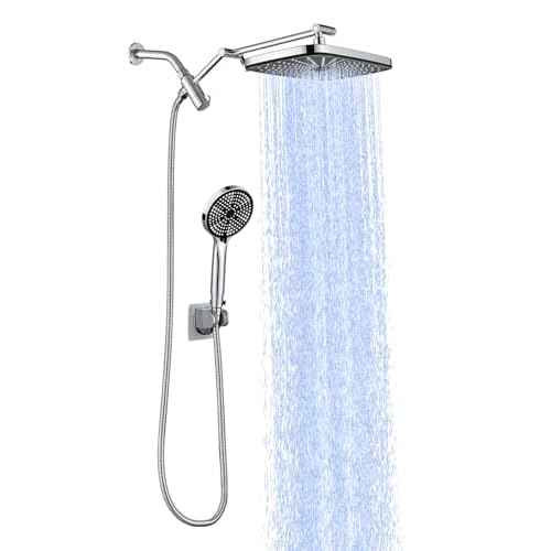 High Pressure Rain Shower Head with Handheld,Wide Rainfall Shower Head Combo with Arm,Bathroom Accessories,Detachable Shower head,Rainfall Shower Head with Multi Modes Handheld Spray,Chrome